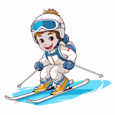 Skiing boy. Cartoon vector illustration isolated on white backgr