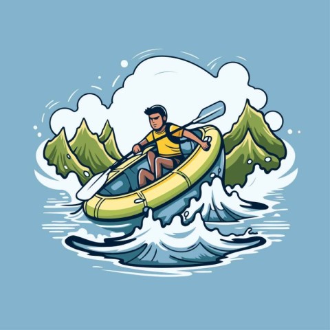 Man in a kayak. Vector illustration of a man in a kayak.