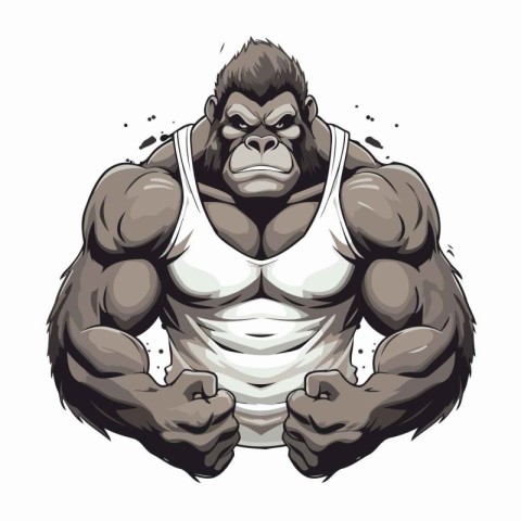 Gorilla strong bodybuilder in a tank top. Vector illustration