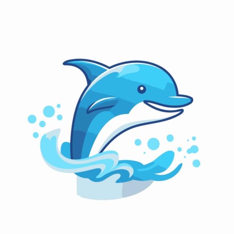 Dolphin jumping out of water. Vector illustration in cartoon sty