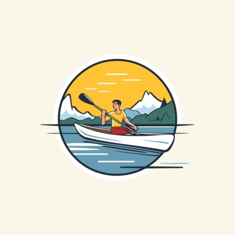 Kayaking. canoeing. Vector illustration in flat design style.