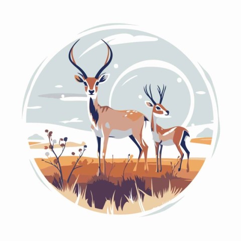 Antelope in the savanna. Vector illustration in flat style.