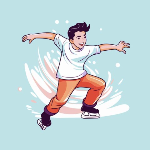 Handsome young man skating. Vector illustration in cartoon style