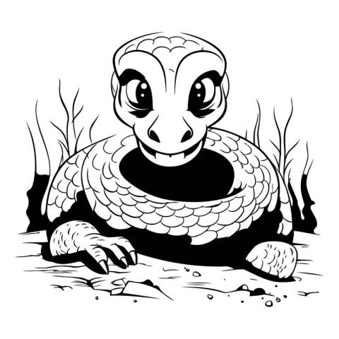 Black and white vector illustration of a snake crawling on the g