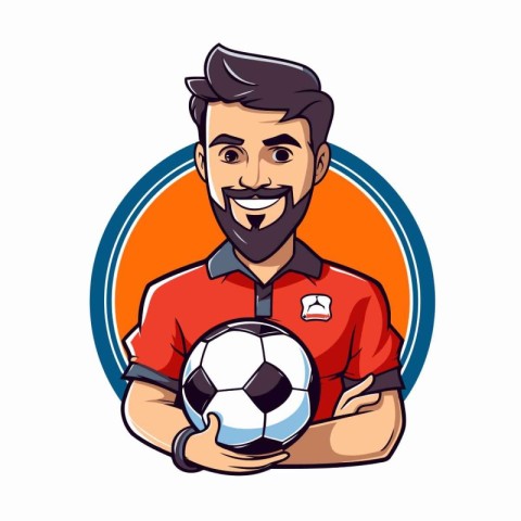 Soccer player with ball. Vector illustration in a cartoon style.