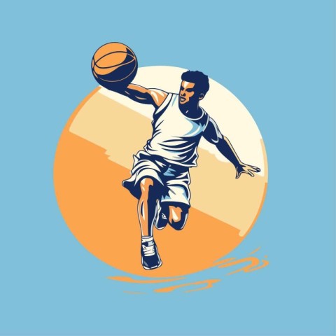 basketball player with ball on the court. vector illustration in