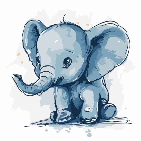 Vector illustration of a cute little baby elephant sitting on th