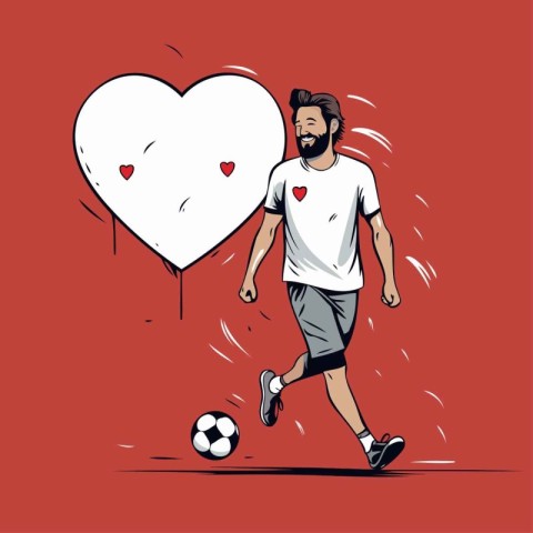 Hand drawn vector illustration of a man playing soccer with hear