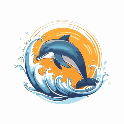 Dolphin jumping out of the water. Vector illustration on white b