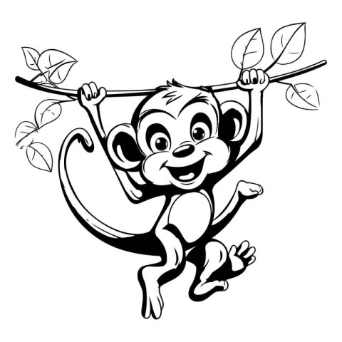 Cute monkey hanging on a branch of a tree. vector illustration