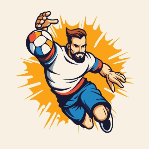 Illustration of a soccer player jumping and kicking a ball viewe