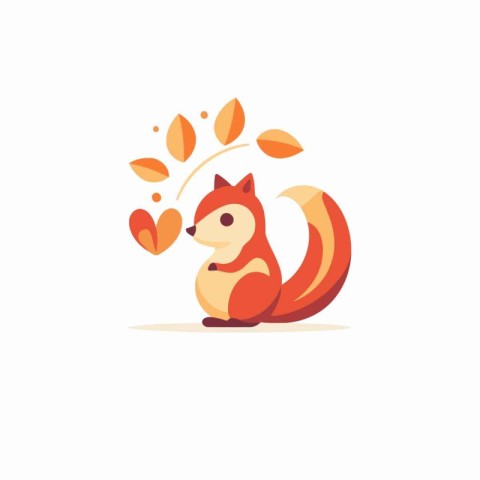 Cute squirrel with autumn leaves. Vector illustration in flat st