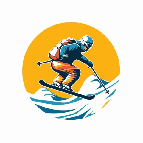 Skier on skis. Extreme winter sport. Vector illustration.