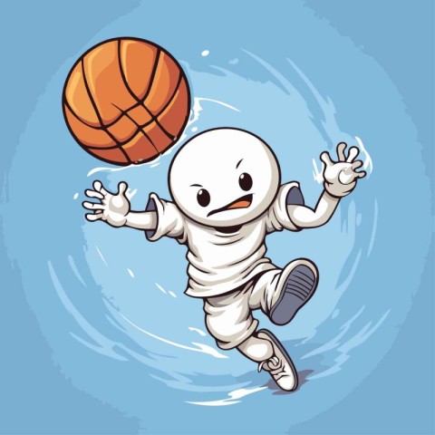illustration of a cartoon astronaut playing basketball on a blue