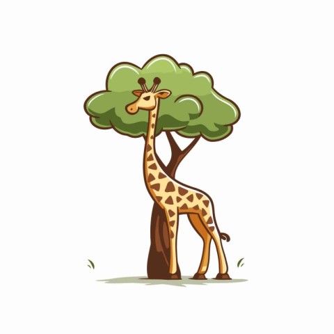 Giraffe sitting on tree isolated on white background. Vector ill