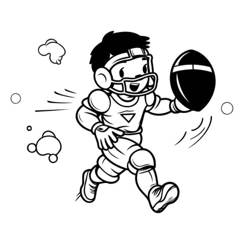 Cute cartoon american football player running with ball. Vector