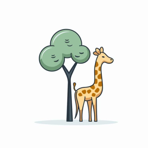 Giraffe and tree. Vector illustration. Flat design style.