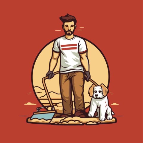 Man with a dog. Vector illustration of a man with a dog.