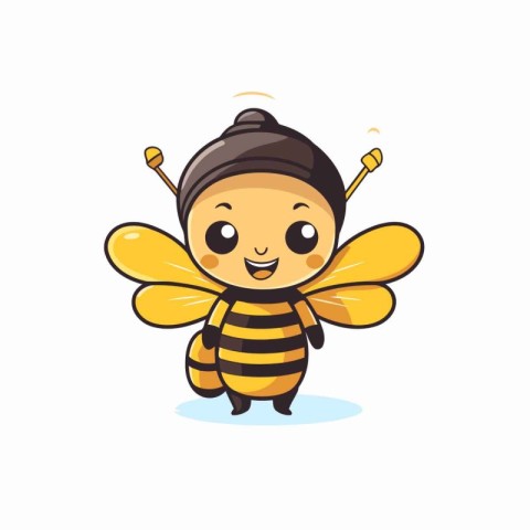 Cute cartoon bee character. Vector illustration isolated on whit