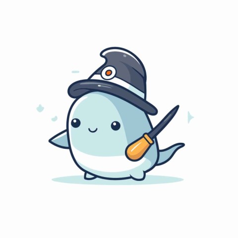 Penguin in a hat with a knife. Vector illustration.