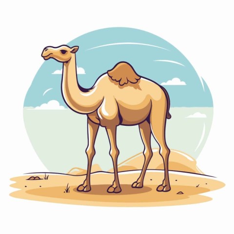 Camel on the beach. Vector illustration in a flat style.