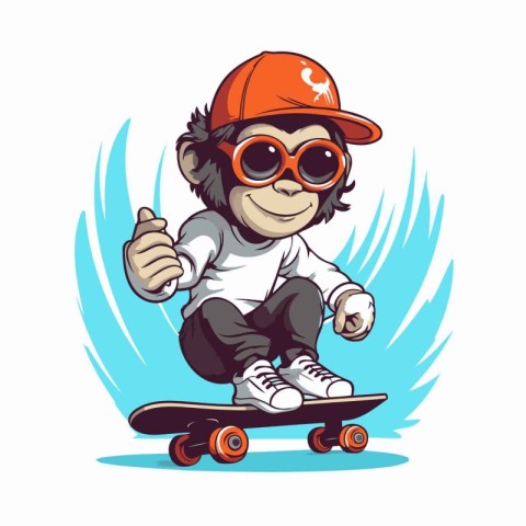 Monkey riding a skateboard and showing thumbs up. Vector illustr