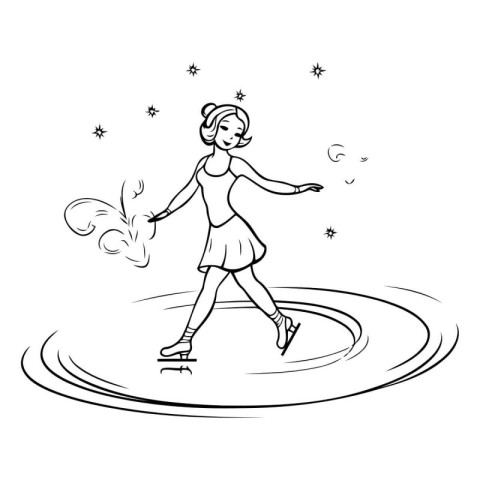 Girl skates in a puddle of water. vector illustration.