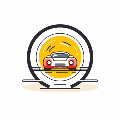 Car on the road icon. Vector illustration in flat design style.