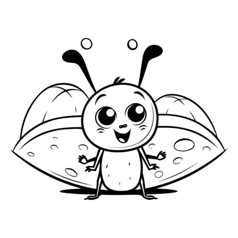 Black and White Cartoon Illustration of Cute Insect Animal Chara