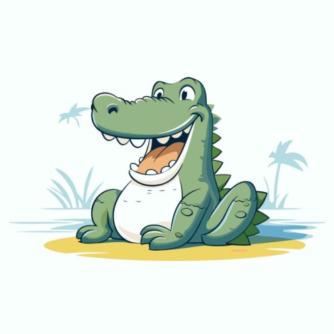 cute crocodile cartoon sitting on the grass. vector illustration