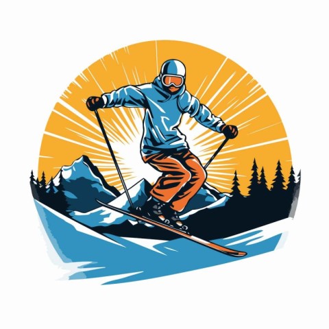 Snowboarder jumping in the mountains. Winter sport vector illust