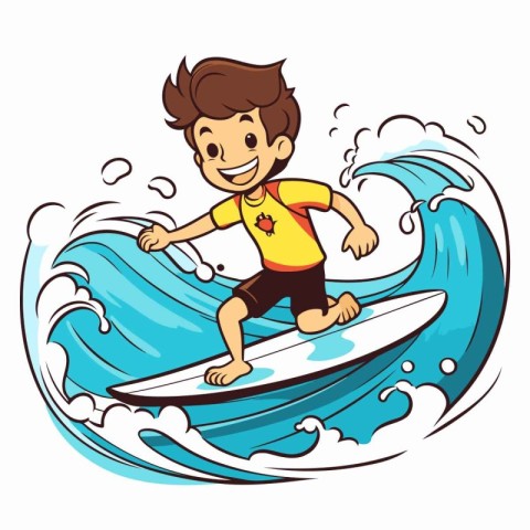 Boy surfing on a wave. Vector illustration of a boy surfing on a