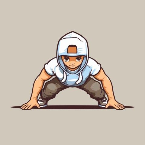 Cartoon vector illustration of a caucasian man doing push ups