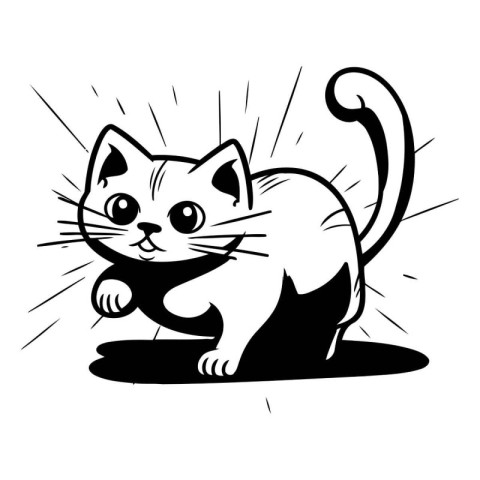 Black and white vector illustration of a cat on a white backgrou