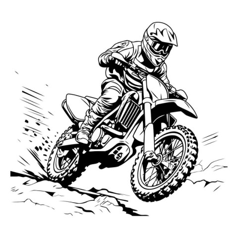 Motocross rider on the race. Vector illustration in black and wh