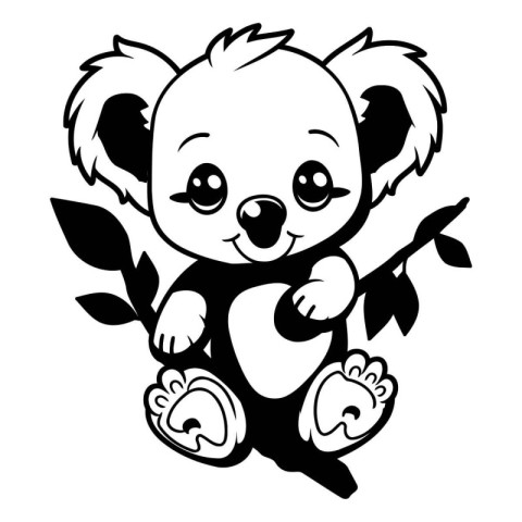 Cute koala cartoon in black and white. Vector illustration.