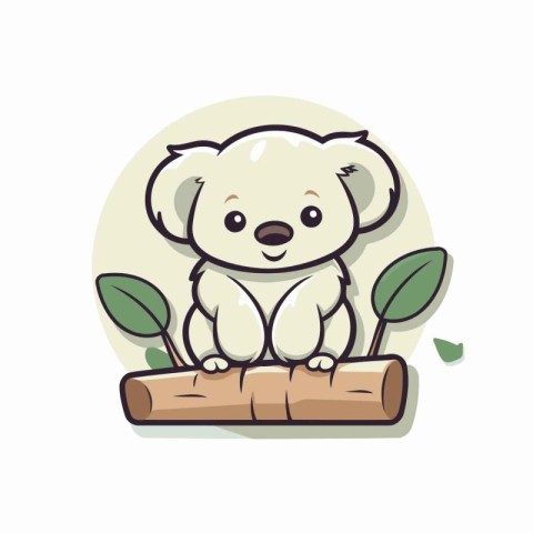 Cute koala sitting on the log. cartoon vector illustration.