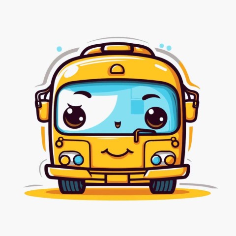 Cute Yellow School Bus Cartoon Mascot Character. Vector Illustra