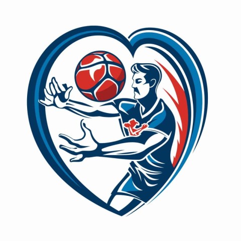 Illustration of a volleyball player with ball in heart shape set