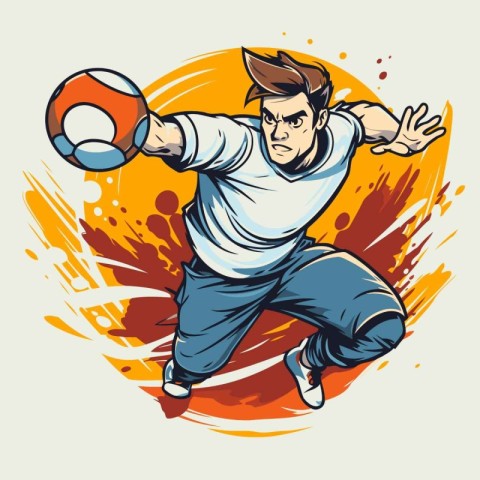 Soccer player kicking the ball. Vector illustration in retro sty