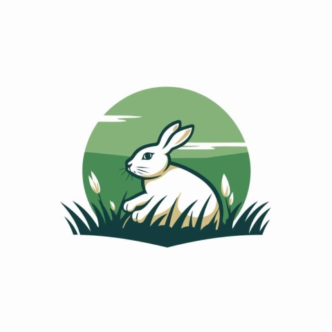 Rabbit in the grass. Vector illustration on a white background.