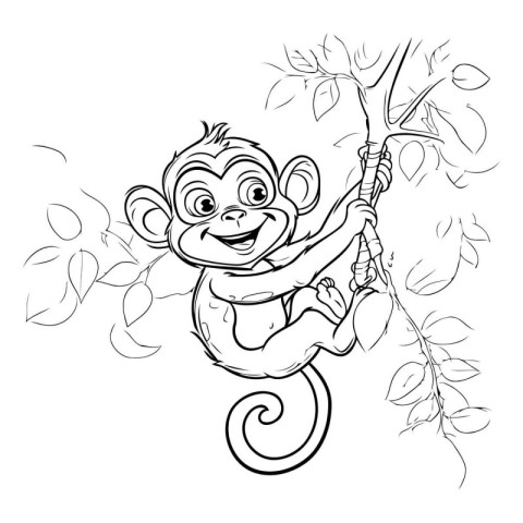 Monkey hanging on a tree branch. Vector illustration for colorin