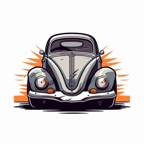 Vintage car vector illustration. Retro car with eyes and mouth.