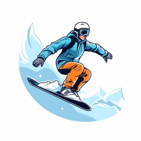 Snowboarder jumping on a snowboard. isolated vector illustration