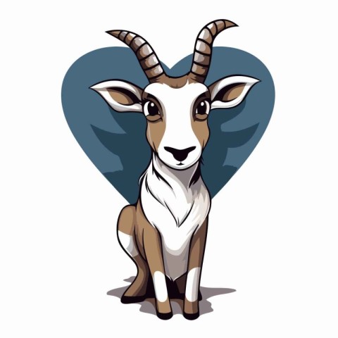 Goat with heart on white background. Vector illustration of a go