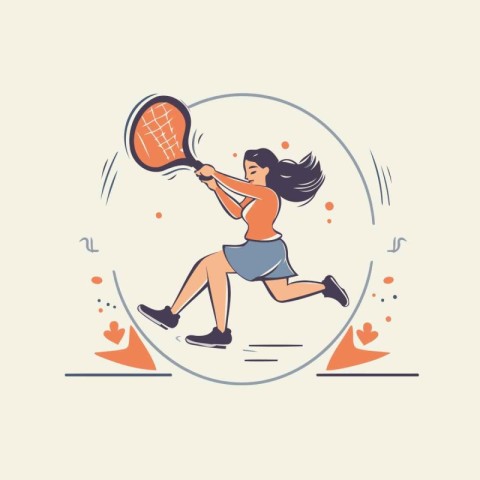 Tennis player. Vector illustration in thin line style. Sport con