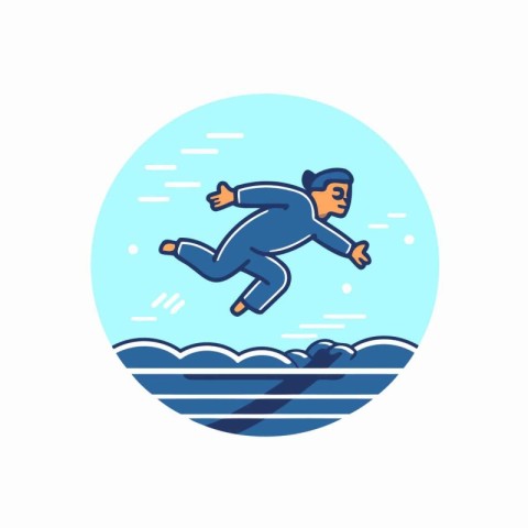 Man jumping into the sea. Vector illustration in flat cartoon st