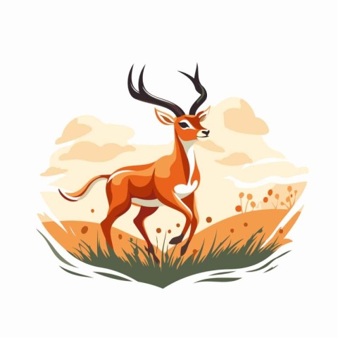 Wild african antelope in the field vector Illustration on a whit