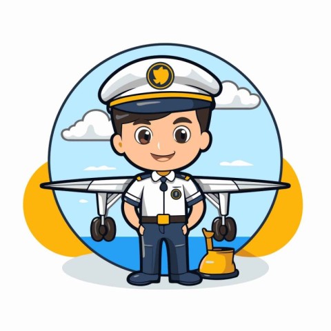 Airplane pilot with helmet and uniform cartoon vector illustrati