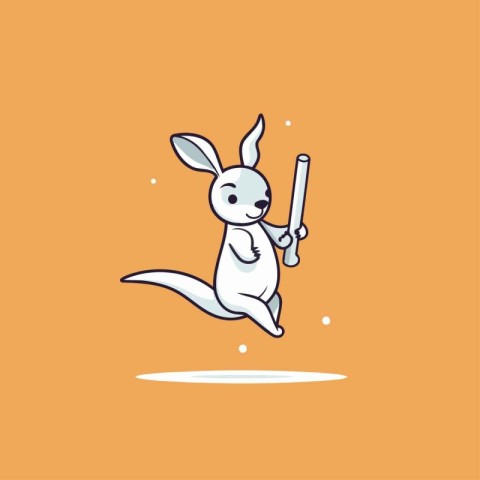 Cute cartoon kangaroo jumping with baseball bat. Vector illustra